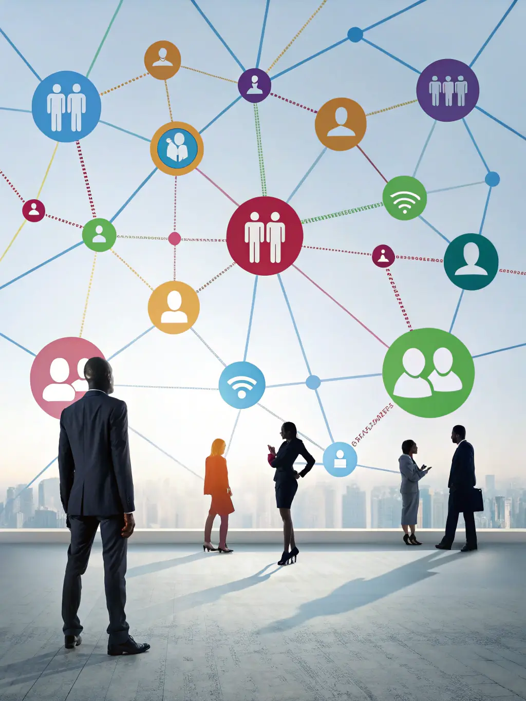 A digital illustration of a network connecting various candidate profiles, symbolizing the extensive candidate sourcing capabilities of MyWorld Careers.