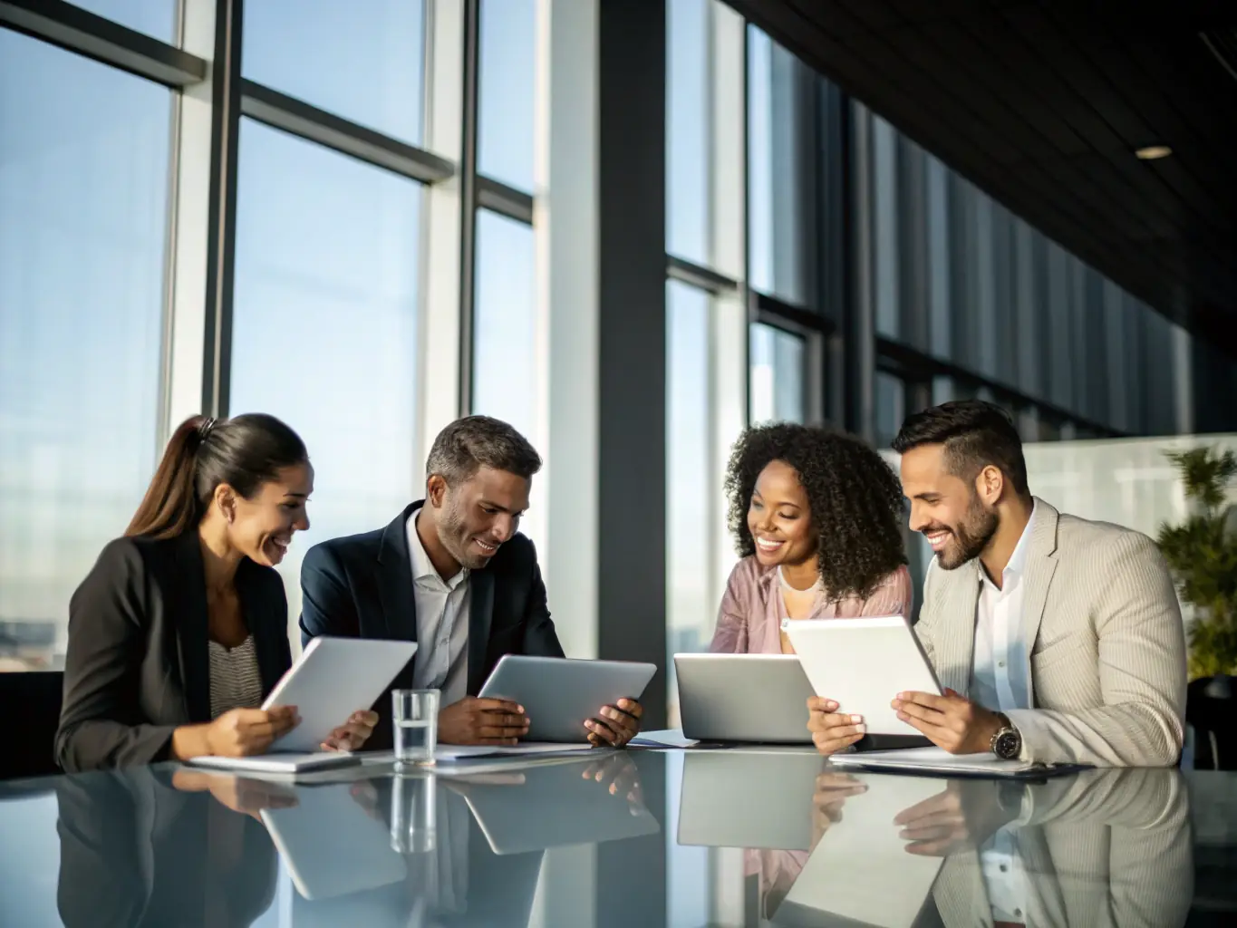 An image of a professional team reviewing legal documents and company registration forms, symbolizing corporate services.